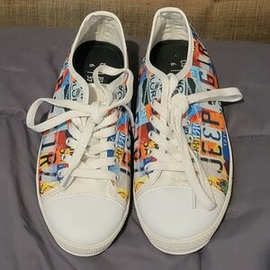 Colorful License Plate Print Canvas Sneakers - White Toe